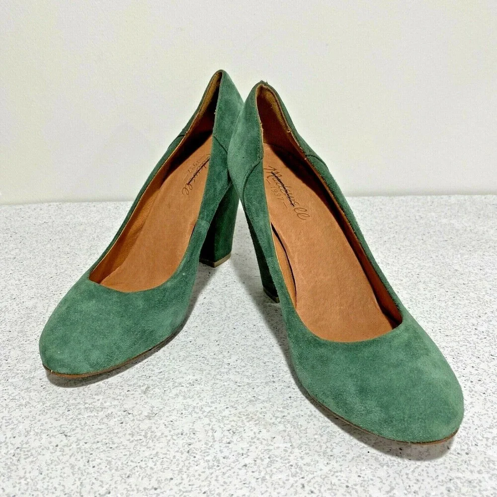 Madewell shoes ladies US size 6.5M high heel pumps green suede high heel pumps
